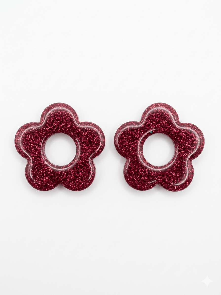 Pampilles Myosotis Paillettées Interchangeables Résine Boucles d'Oreilles Modulables Fait Main - Bijoux Joséphine