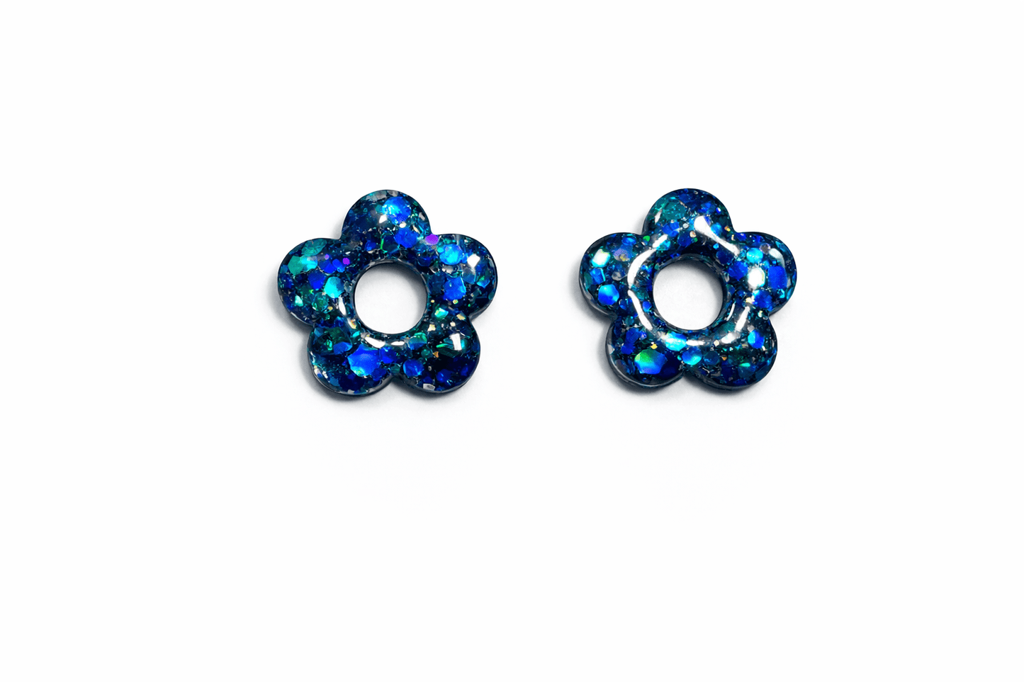 Pampilles Myosotis Paillettées Interchangeables Résine Boucles d'Oreilles Modulables Fait Main France - Bijoux Joséphine